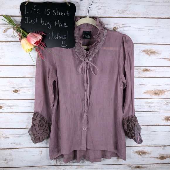 Noelle Tops - Noelle floral rosette lace hi low keyhole cardigan